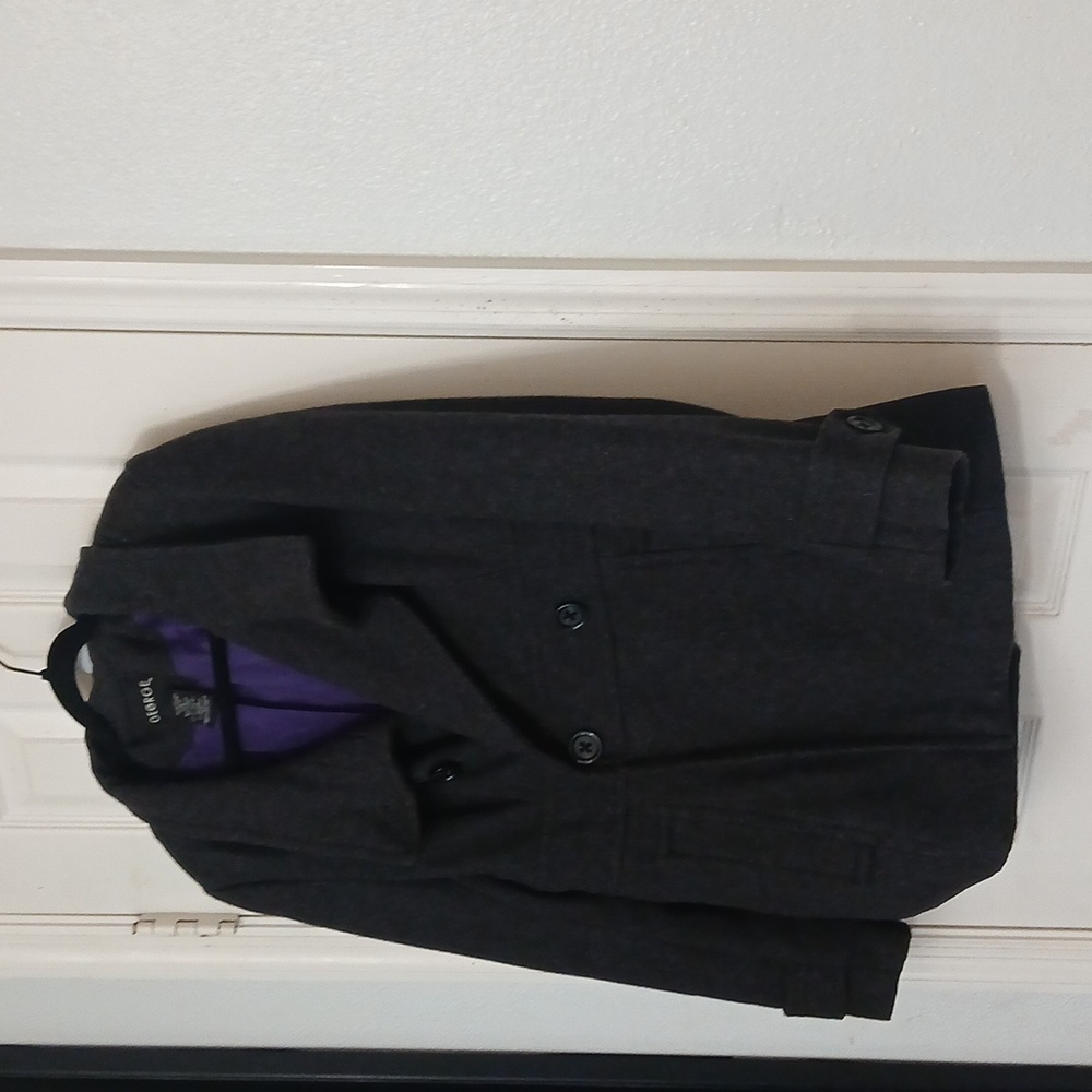 George Women's Charcoal Wool Blend Peacoat with Purple Lining - Picture 2 of 4